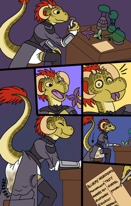 anthro bodily_noises clothing dialogue diaper feces female hair horn laxative onomatopoeia pooping pooping_on_self red_hair sitting_on_diaper soiled_diaper soiling soiling_diaper solo sound_effects text unclean_diaper used_diaper using_diaper toilettrauma microsoft the_elder_scrolls keerha argonian reptile scalie absurd_res comic digital_drawing_(artwork) digital_media_(artwork) english_text hi_res
