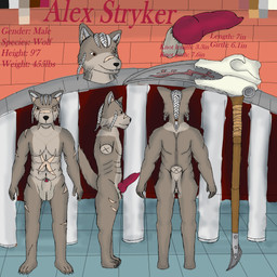 animal_genitalia animal_penis anthro brown_eyes canine_genitalia canine_penis fur genitals gore grey_body grey_fur knot knotted_penis male melee_weapon penis polearm scar scythe sheath solo weapon valus_shadewalker alex_stryker canid canine canis mammal wolf 1:1 absurd_res hi_res model_sheet