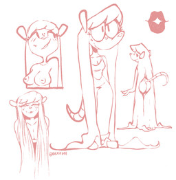 anthro blush blush_lines bottomwear breasts butt clothing female freckled_face freckles hair long_hair nipples pants simple_background smile solo tail bbravaa mammal murid rodent hi_res sketch