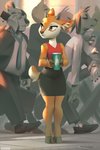 anthro bottomwear briefcase cellphone clothed clothing container crowd cup electronics eyes_closed female fully_clothed furgonomics group holding_object pants phone shirt skirt solo_focus suit tail tail_through_skirt tank_top topwear miles_df aggretsuko sanrio tsunoda_(aggretsuko) antelope bovid canid canine felid feline gazelle mammal thomson's_gazelle true_antelope 2020 2:3