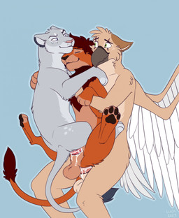 anal anal_penetration anthro anthro_on_feral anthro_penetrating anthro_penetrating_feral balls beak bestiality bisexual bisexual_sandwich bodily_fluids cuddling cum cum_from_ass cum_from_vagina cum_in_ass cum_in_vagina cum_inside erection eye_contact eyes_closed feathered_wings feathers feet female female_penetrated feral feral_on_feral feral_penetrated feral_penetrating feral_penetrating_feral fur genital_fluids genitals group group_sex holding_partner interspecies looking_at_another lucky_pierre male male/female male/male male_penetrated male_penetrating male_penetrating_female male_penetrating_male nude pawpads paws penetration penile penile_penetration penis penis_in_vagina sandwich_position sex simple_background size_difference smaller_penetrated smile spread_legs spreading standing standing_sex tail text threesome toes trio vaginal vaginal_penetration versatile wings caraluca mythology avian bird felid gryphon lion mammal mythological_avian mythological_creature pantherine absurd_res artist_name digital_media_(artwork) hi_res
