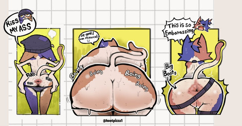 >_< anthro anus armpit_hair beanie big_butt bodily_fluids body_hair butt butt_hair clothed clothing collar eyes_closed female female_anthro genital_fluids genitals group hat headgear headwear male male_anthro nude_anthro nude_male overweight overweight_anthro overweight_male panties panties_down partially_clothed presenting presenting_hindquarters pubes rear_view tail text trio underwear underwear_down vaginal_fluids vulva hootpizza epic_games fortnite cate_meowdy meow_skulls meowscles calico_cat domestic_cat felid feline felis mammal 2025 english_text sibling_(lore)