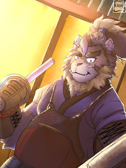 anthro brown_mane hair kendogi male mane mane_hair martial_arts_uniform ponytail solo sportswear sunset lhjal2 lifewonders live_a_hero toshu felid lion mammal pantherine 3:4 hi_res