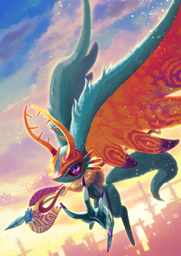 ambiguous_gender antares_(kirby_and_the_forgotten_land) anthro antlers biped chest_tuft city city_background cloud colored_nails countershade_torso countershading day detailed_background digitigrade dipstick_tail dutch_angle fingernails floating fluffy fluffy_tail foreshortening fur head_wings holding_melee_weapon holding_object holding_polearm holding_spear holding_weapon horn huge_wings levitation looking_at_viewer markings melee_weapon mouthless multicolored_body multicolored_eyes multicolored_fur nails neck_tuft orange_body orange_fur outside pink_eyes polearm pupils purple_fingernails purple_nails purple_sclera solo spear tail tail_markings tan_body tan_fur teal_body teal_eyes teal_fur three-quarter_view tuft unusual_wing_placement weapon wings omizono kirby_(series) kirby_and_the_forgotten_land nintendo fecto_elfilis alien chinchilla chinchillid mammal rodent starling_(kirby) 2022 absurd_res digital_drawing_(artwork) digital_media_(artwork) digital_painting_(artwork) full-length_portrait hi_res painting_(artwork) portrait