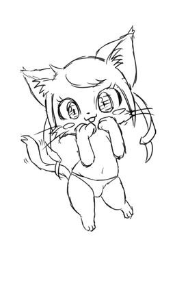 anthro blush blush_stickers bulge clothed clothing drill_curls hair looking_at_viewer male navel panties panties_only paws simple_background solo standing tail tail_motion topless underwear underwear_only whiskers white_background young bunnag cat_busters chrona_(cat_busters) domestic_cat felid feline felis mammal 5:8 digital_media_(artwork) hi_res monochrome sketch