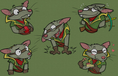 anthro blush bodily_fluids buckteeth cake chewing claws clothing confusion dessert eating eyes_closed eyewear fangs food fur goggles green_background green_body green_fur handwear happy heart_symbol holding_object holding_plate kerchief laugh male motion_lines multiple_poses narrowed_eyes notched_ear open_mouth pivoted_ears plate pose sharp_teeth simple_background sleeveless_clothing solo sweat sweatdrop teeth tongue tongue_out weapon whiskers worried benteem1 league_of_legends riot_games tencent twitch_(lol) mammal murid murine rat rodent 2024 half-length_portrait portrait