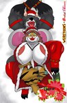 anthro big_breasts breasts christmas_clothing clothing duo female holidays huge_breasts hyper hyper_breasts lips lying macro magazine_page mature_female mistletoe nipple_slip on_back overweight overweight_female plant reindeer_antlers size_difference thick_lips thick_thighs alythewolfcat christmas orchid_bloom ridus_(weretoons) alligator alligatorid canid canine canis crocodilian felid hybrid malayan_tiger mammal pantherine reptile scalie tiger wolf hi_res