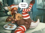 anthro antlers anus breasts clothing dialogue eating eating_food female genitals headgear headwear holidays horn legwear nipples presenting presenting_pussy pussy solo stockings nib-roc christmas diane_(pmoss) deer mammal absurd_res hi_res