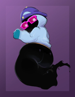 butt clothed clothing eyewear glasses gloves handwear hat headgear headwear hoodie looking_at_viewer male not_furry partially_clothed presenting presenting_hindquarters simple_background solo topwear pochiiwa brawl_stars supercell_(company) shade_(brawl_stars) ghost humanoid spirit digital_media_(artwork) hi_res