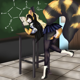 anthro classroom clothed clothing desk female furniture hair legwear school school_desk school_uniform solo table uniform mizukithia jenny_(dandarkheart) domestic_cat felid feline felis mammal 1:1 digital_media_(artwork) hi_res