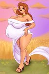 accessory anthro big_breasts breasts ear_piercing female flower flower_in_hair flowing_clothing hair hair_accessory hand_behind_head hand_on_hip huge_breasts piercing plant pregnant pregnant_anthro pregnant_female solo blyzzarde disney goof_troop roxanne_rover canid canine mammal hi_res