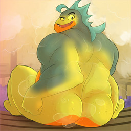 anthro big_butt butt male manly muscular muscular_anthro muscular_male nude sauna sitting solo steam haxsmack dreamworks the_bad_guys mr._piranha_(the_bad_guys) aquatic characiform fish piranha_(fish) serrasalmid source_request unavailable_at_source