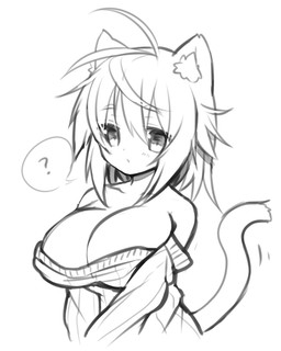 clothing female looking_at_viewer solo mofuaki animal_humanoid cat_humanoid felid felid_humanoid feline feline_humanoid humanoid mammal mammal_humanoid 2015 4:5 monochrome sketch