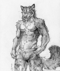 anthro arm_tuft boxer_briefs bulge chest_tuft closed_smile clothed clothing front_view leg_tuft looking_aside male male_anthro mouth_closed navel neck_tuft shoulder_tuft simple_background smile solo standing tail topless tuft underwear akatan_art canid canine canis mammal wolf 2025 dated hi_res monochrome portrait signature sketch three-quarter_portrait traditional_media_(artwork)