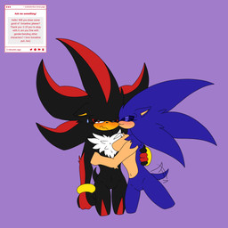 blush crossgender duo female female/female greeting kissing nude text someweirdnut sega sonic_the_hedgehog_(series) shadow_the_hedgehog sonic_the_hedgehog eulipotyphlan hedgehog mammal 1:1 english_text hi_res