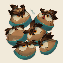 ambiguous_form angry beak beak_closed black_beak blue_hair_tie blue_scarf brown_body brown_eyebrows brown_feathers brown_hair expressions eyebrows eyes_closed feather_hair feathers furrowed_eyebrows grey_background hair light male mouth_closed multicolored_body multicolored_feathers ninja open_beak open_mouth orange_eyes ponytail pseudo_hair red_tongue scarf simple_background solo thick_eyebrows tongue unimpressed warrior federico_maria_cugliari arnold_(federico_maria_cugliari) avian bird owl 1:1 2025 absurd_res adobe_photoshop_(artwork) colored digital_drawing_(artwork) digital_media_(artwork) english_description expression_sheet hi_res lighting shaded signature