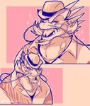 anthro biped blush clothing eyes_closed hat headgear headwear heart_symbol kemono laugh shirt simple_background solo topwear 08tamagoyaki lifewonders tokyo_afterschool_summoners itzamna_(tas) iguana iguanid lizard reptile scalie 2022 hi_res