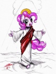 anthro anthrofied female lol_rapture parody religion simple_background solo tail white_background afterhumanity333 friendship_is_magic hasbro my_little_pony invisible_pink_unicorn jesus_christ pinkie_pie_(mlp) earth_pony equid equine horse mammal pony