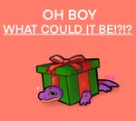 christmas_gift exclamation_point female feral gift holidays purple_body question_mark simple_background solo spots tail text ncs christmas keeshee reptile scalie snake 2023 english_text hi_res