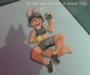 anthro barely_visible_genitalia barely_visible_vulva biped blush bodily_fluids boxing clitoral_hood clothing female female_anthro fighting_ring genitals handwear humanoid_genitalia humanoid_vulva plantigrade solo sport sweat sweatdrop sweaty_genitalia translucent translucent_clothing vulva daki_woo dreamworks the_bad_guys diane_foxington canid canine fox mammal red_fox true_fox 6:5 absurd_res hi_res