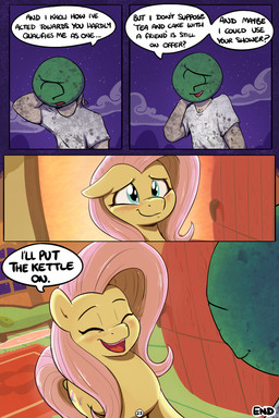blush building dialogue dirt dirty duo female feral happy heart_symbol house male night outside smile text wings shoutingisfun friendship_is_magic hasbro my_little_pony anon fluttershy_(mlp) equid equine human mammal 2:3 comic english_text hi_res