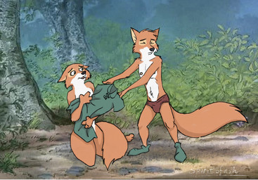 4_fingers anthro black_nose briefs canon_couple clothed clothed/nude clothed_anthro clothed_male clothing duo embarrassed female fingers footwear forest fur holding_clothing holding_object holding_shirt holding_topwear humanoid_hands kneeling male male/female multicolored_body multicolored_fur nature navel nipples nude nude_anthro nude_female outdoor_nudity outside plant red_body red_fur shirt shoes standing tail tongue topless topless_anthro topless_male topwear tree tunic two_tone_body two_tone_fur underwear white_body white_fur spiritofash disney robin_hood_(disney) maid_marian robin_hood canid canine fox mammal red_fox true_fox hi_res story story_in_description