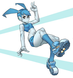 breasts clothing female looking_at_viewer machine not_furry simple_background solo kelvin_hiu my_life_as_a_teenage_robot nickelodeon jenny_wakeman android humanoid robot robot_humanoid 2020 absurd_res digital_media_(artwork) hi_res