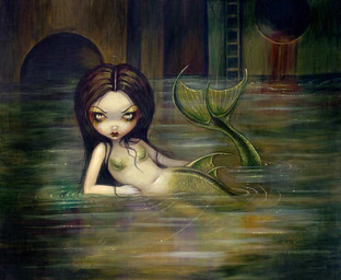 black_hair bra_(anatomy) breasts detailed_background eyebrows eyelashes female fin fingers fish_tail hair legless lips long_hair looking_at_viewer makeup mermaid_tail navel not_furry nude partially_submerged pupils scaled_breasts scales sewer small_breasts solo split_form tail tail_fin thick_lips water jasmine_becket-griffith humanoid humanoid_merfolk mammal marine merfolk 2013 dated formal_art painting_(artwork) traditional_media_(artwork) traditional_painting_(artwork)