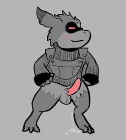 bodily_fluids clothing erection feral genital_fluids leaking_precum male precum solo taloncreature grey_havens spiral_knights gremlin_(spiral_knights) humanoid hi_res