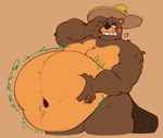 anthro beaver_tail belly big_belly clothing fur hand_on_own_belly hat headgear headwear male navel obese overweight rumbling_stomach solo text itzamug five_nights_at_freddy's freddy_fazbear's_pizzeria_simulator scottgames el_chip_(fnaf) beaver mammal rodent 2024 english_text hi_res