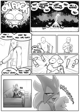 ambiguous_gender anthro blush dialogue duo furniture interrobang lying lying_on_sofa male on_sofa sofa startled text shoutingisfun nintendo pokemon generation_9_pokemon human mammal meowscarada pokemon_(species) 2025 black_and_white comic english_text hi_res monochrome female_(lore)
