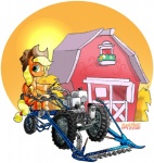 barn blonde_hair clothing cutie_mark female feral freckles green_eyes hair hat hay headgear headwear hooves long_hair smile solo tractor vehicle davide76 friendship_is_magic hasbro my_little_pony applejack_(mlp) earth_pony equid equine horse mammal pony