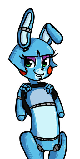 anthro buckteeth clothed clothing clothing_lift featureless_crotch green_eyes looking_at_viewer machine male null shirt shirt_lift simple_background smile solo teeth topwear white_background inkyfrog five_nights_at_freddy's five_nights_at_freddy's_2 scottgames toy_bonnie_(fnaf) animatronic lagomorph leporid mammal rabbit robot 2015