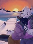 anthro duo hand_holding horn hug male outside sky snow sun rinzy 2019 3:4 hi_res signature