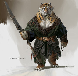 4_fingers angry anthro barefoot belt brown_body brown_fur clothing digitigrade feet fingers front_view fur holding_melee_weapon holding_object holding_polearm holding_weapon looking_at_viewer male melee_weapon polearm simple_background solo standing striped_body striped_fur stripes weapon whiskers white_body white_fur yang_qi black_myth:_wukong felid mammal pantherine tiger absurd_res digital_media_(artwork) hi_res official_art