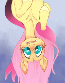 blush female feral hair long_hair solo upside_down eclairscollection friendship_is_magic hasbro my_little_pony fluttershy_(mlp) equid equine horse mammal pony