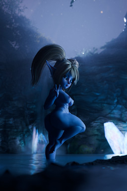 areola blonde_hair blue_body breasts cave crystal feet female gesture hair hand_gesture looking_at_viewer night nude partially_submerged pigtails pointy_ears shortstack size_difference smaller_female smile solo star v_sign water waterfall bahamut0 league_of_legends riot_games tencent poppy_(lol) humanoid yordle 3d_(artwork) absurd_res blender_(artwork) digital_media_(artwork) hi_res