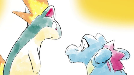 blue_body bread claws croissant duo feral fin food french_accent group humor open_mouth pastry solo tail tail_fin teeth trio dahecksajerry nintendo pokemon fish generation_1_pokemon generation_2_pokemon magikarp marine pokemon_(species) quilava scalie totodile animated english_audio hi_res multiple_scenes short_playtime sound webm