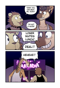 anthro bet black_clothing black_shirt black_topwear brown_body brown_hair brown_mane close-up clothing dialogue door duo excited eye_contact grin hair happy horn laugh long_neck looking_at_another male mane ossicone rear_view round_ears shirt smile speech_bubble tank_top text three_frame_image topwear white_clothing white_shirt white_topwear yellow_body t0l0k andrew_(t0l0k) scott_(t0l0k) felid giraffe giraffid lion mammal pantherine comic english_text hi_res multiple_scenes