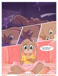 abdl anthro apartment bed blue_eyes brown_body brown_fur clothed clothing crib diaper dream exposed_panties female fur furniture inside lying on_front panties panty_shot pink_outfit solo text tired underwear wearing_diaper yellow_outfit paddedulf lagomorph leporid mammal rabbit comic english_text url