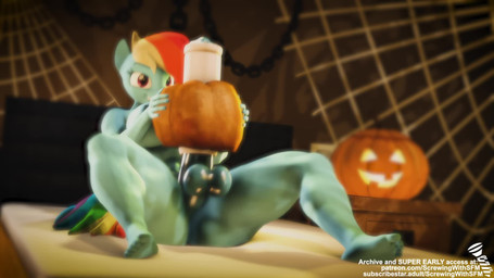 animal_genitalia animal_penis anthro anthrofied balls big_breasts breasts crossgender equine_genitalia equine_penis ftg_crossgender fti_crossgender genitals gynomorph holidays intersex jack-o'-lantern masturbation penetrable_sex_toy penile penile_masturbation penis sex_toy solo screwingwithsfm friendship_is_magic halloween hasbro my_little_pony rainbow_dash_(mlp) equid equine mammal 16:9 3d_(artwork) 3d_animation animated digital_media_(artwork) hi_res loop no_sound short_playtime video widescreen