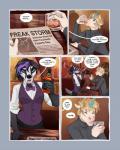 2017 4:5 alcohol anthro badger bar bartender beverage blonde_hair canid canine canis ciel_(cinderfrost) cinderfrost clothed clothing comic demicoeur detailed_background dialogue digital_media_(artwork) domestic_dog drinking duo_focus english_text equid equine eyebrows eyes_closed felid female fiera_(cinderfrost) fully_clothed fur grey_clothing grey_topwear group hair hi_res highlights_(coloring) holding_glass holding_object horn ikenna lion male mammal mustelid musteline mythological_creature mythological_equine mythology newspaper open_mouth pantherine purple_clothing purple_highlights purple_topwear shaded speech_bubble standing text topwear unicorn whiskey white_body white_fur