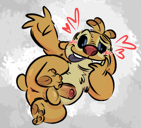 3_toes antennae_(anatomy) anus balls black_eyes blush brown_pawpads butt dipstick_antennae eyebrows feet fur genitals grey_background heart_symbol looking_at_viewer male multicolored_antennae pawpads penis purple_tongue raised_eyebrow red_nose simple_background small_tail solo tail toes tongue tongue_out yellow_body yellow_fur the-alfie-incorporated disney lilo_and_stitch reuben_(lilo_and_stitch) alien experiment_(lilo_and_stitch) aliasing colored digital_media_(artwork)