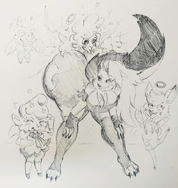 angry anthro big_breasts big_butt big_hair big_tail bottomwear breasts butt claws cleavage clothed clothing cracked_wall cross-popping_vein dress ear_piercing female fluffy fluffy_tail gesture group hair halo hand_gesture hand_on_butt heart_eyes heart_symbol hooves huge_butt larger_female laugh male male/female middle_finger moon_symbol pants piercing pinned pinned_by_butt pinned_to_wall size_difference smaller_male smile tail teasing_with_butt thick_thighs toe_claws toeless_legwear toeless_stockings tongue tongue_out pikapika212 hellaverse helluva_boss mythology cletus_(helluva_boss) collin_(helluva_boss) deerie_(helluva_boss) keenie_(helluva_boss) loona_(helluva_boss) angel bovid canid canid_demon canine canis caprine cherub deer demon hellhound mammal mythological_canine mythological_creature sheep hi_res traditional_media_(artwork)