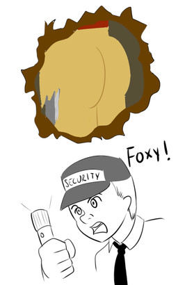 anthro butt clothing flashlight hat headgear headwear machine male unknown_artist five_nights_at_freddy's five_nights_at_freddy's_2 scottgames foxy_(fnaf) jeremy_fitzgerald canid canine fox human mammal robot 5:8 meme source_request