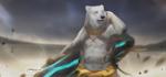 anthro black_nose blue_eyes bottomwear clothed clothing eye_scar facial_scar fur holding_object holding_weapon male muscular muscular_anthro muscular_male scar solo topless weapon white_body white_fur geng_ji sdorica crushfang_(sdorica_sunset) bear mammal polar_bear ursine 2020 signature