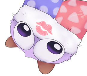 ambiguous_gender armless biped bird's-eye_view bulging_eyes close-up clothing extreme_close-up fool's_hat footwear hat headgear headwear high-angle_view kiss_mark looking_at_viewer looking_up not_furry pupils purple_body purple_eyes shoes simple_background solo white_background white_pupils ariarik_o0 kirby_(series) nintendo marx_(kirby) waddling_head 2025 digital_drawing_(artwork) digital_media_(artwork) english_description meme male_(lore)