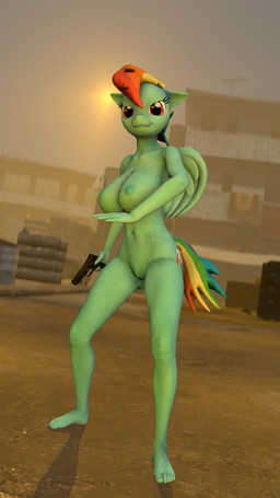 anthro back_wings barefoot blue_body breasts cutie_mark detailed_background feet female genitals gun hair handgun holding_gun holding_handgun holding_object holding_pistol holding_ranged_weapon holding_weapon multicolored_hair multicolored_tail navel nipples nude nude_anthro nude_female outside pistol purple_eyes rainbow_hair rainbow_tail ranged_weapon solo tail vulva weapon wide_stance wings mod_24 telehypnotic_(modeler) friendship_is_magic hasbro my_little_pony mythology rainbow_dash_(mlp) equid equine mammal mythological_creature mythological_equine pegasus 2017 3d_(artwork) 9:16 digital_media_(artwork) full-length_portrait hi_res portrait