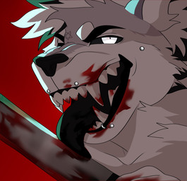 anthro black_body black_fur black_hair black_nose black_stripes blade blood blood_in_mouth blood_on_face blood_on_object blood_on_weapon bodily_fluids chest_tuft ear_tuft eyebrows fangs fluffy fluffy_chest front_view fur grey_body grey_face grey_fur grin hair inner_ear_fluff inverted_pentagram knife licking looking_at_viewer male markings monotone_background occult_symbol pentagram piercing red_background satanic satanic_symbol simple_background smile smiling_at_viewer snarling snout solo striped_body stripes symbol teeth tongue tuft weapon white_body white_face white_fur white_hair evilthewolf cryotaiga felid feline hybrid mammal pantherine snow_leopard tiger absurd_res colored headshot_portrait hi_res icon portrait