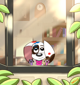 black_nose black_spots blue_spots eye_patch_(marking) facial_markings female feral fur head_markings kerchief markings neckerchief neckwear patch_(marking) pink_kerchief pink_neckerchief pink_paws purple_paws red_spots solo spots white_body white_fur window rex100 101_dalmatian_street 101_dalmatians disney da_vinci_(101_dalmatians) canid canine canis dalmatian domestic_dog mammal hi_res